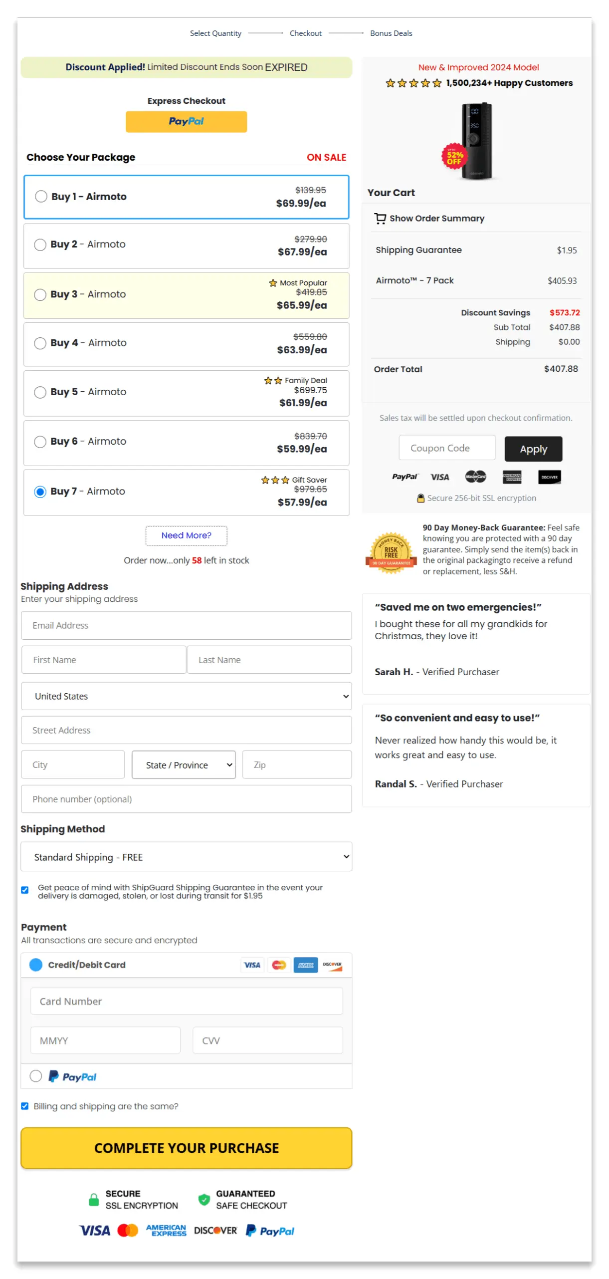 AirMoto Secure checkout page